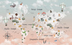 Cartoon Animal World Map Wallpaper : Pastel Kids Atlas Mural - View 2