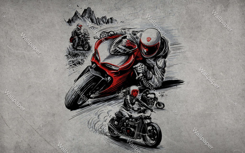 Motorcycle Racing Wallpaper : Red Sport Bike Sketch Mural - View 2