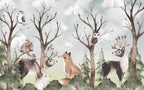 Woodland Animals Wallpaper : Fox And Deer Forest Nursery Mural - View 2