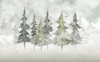 Soft Pine Forest Wallpaper : Watercolor Fir Trees Mural - View 2