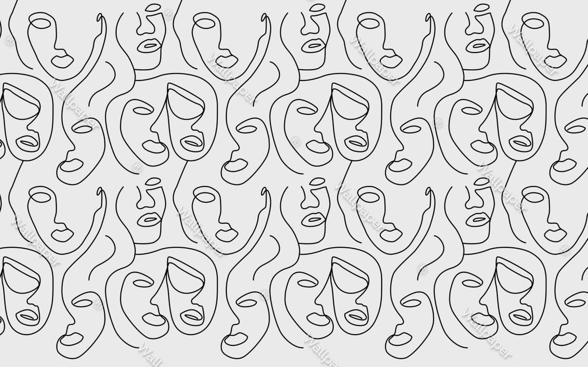 Grey Line Face Wallpaper : One Line Portraits Pattern - View 6
