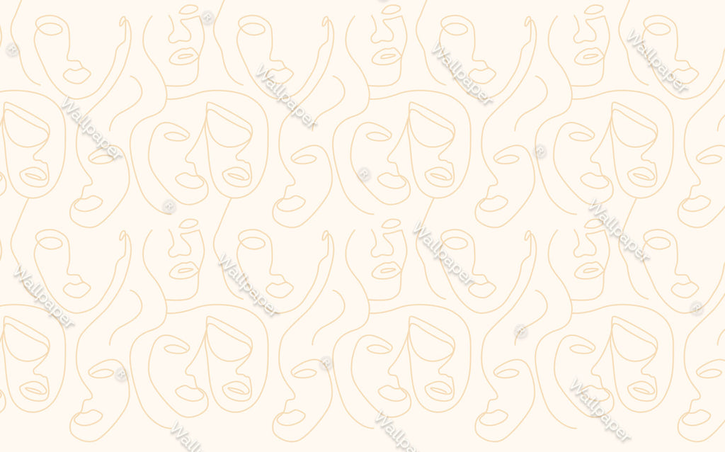 Cream Line Face Wallpaper : Gold One Line Portraits Pattern - View 2