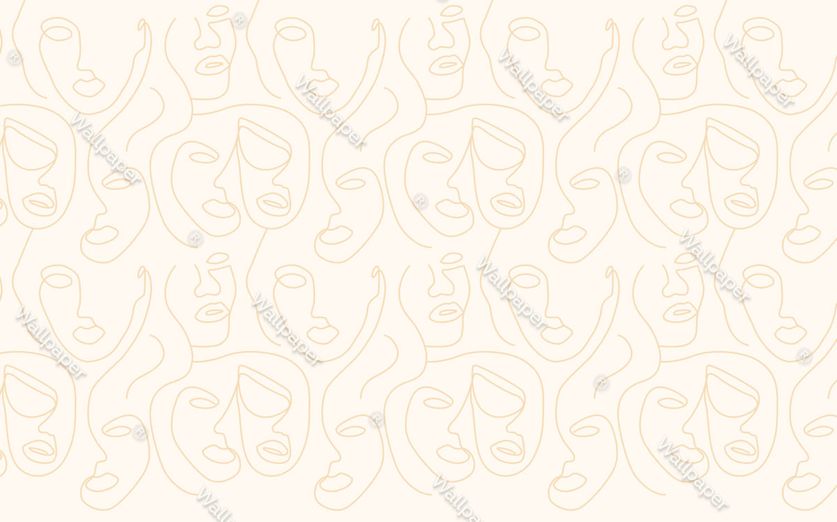 Cream Line Face Wallpaper : Gold One Line Portraits Pattern - View 2