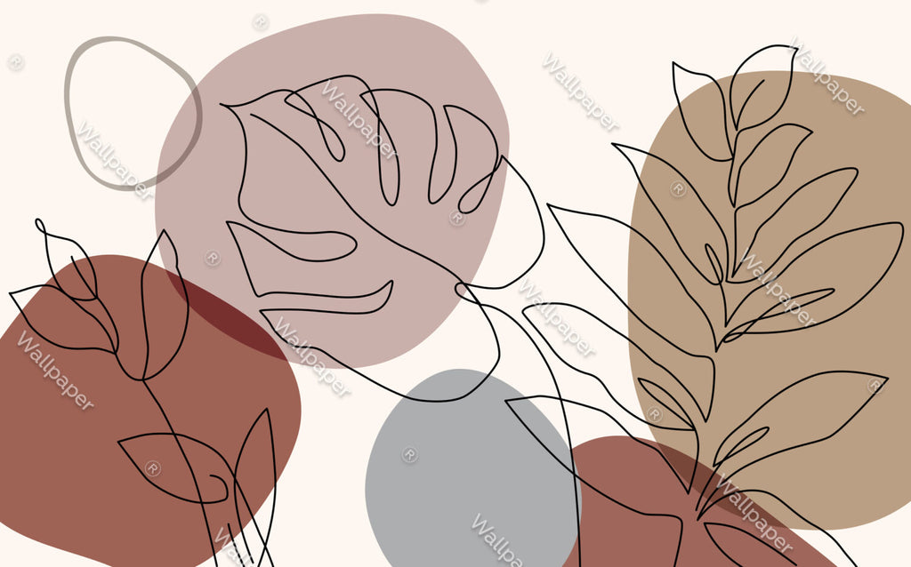 Line Art Leaf Wallpaper : Boho Blush Shapes Mural - View 2