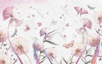 Pink Dandelion Wallpaper : Watercolor Floating Seeds Mural - View 2