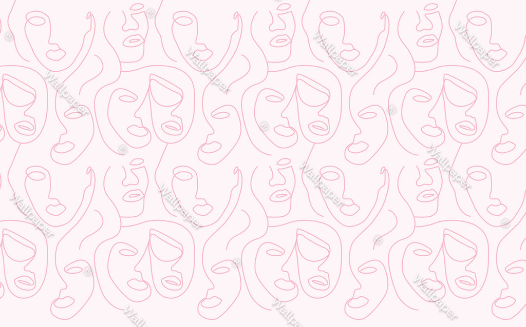 Pink Line Face Wallpaper : One Line Portraits Pattern - View 2