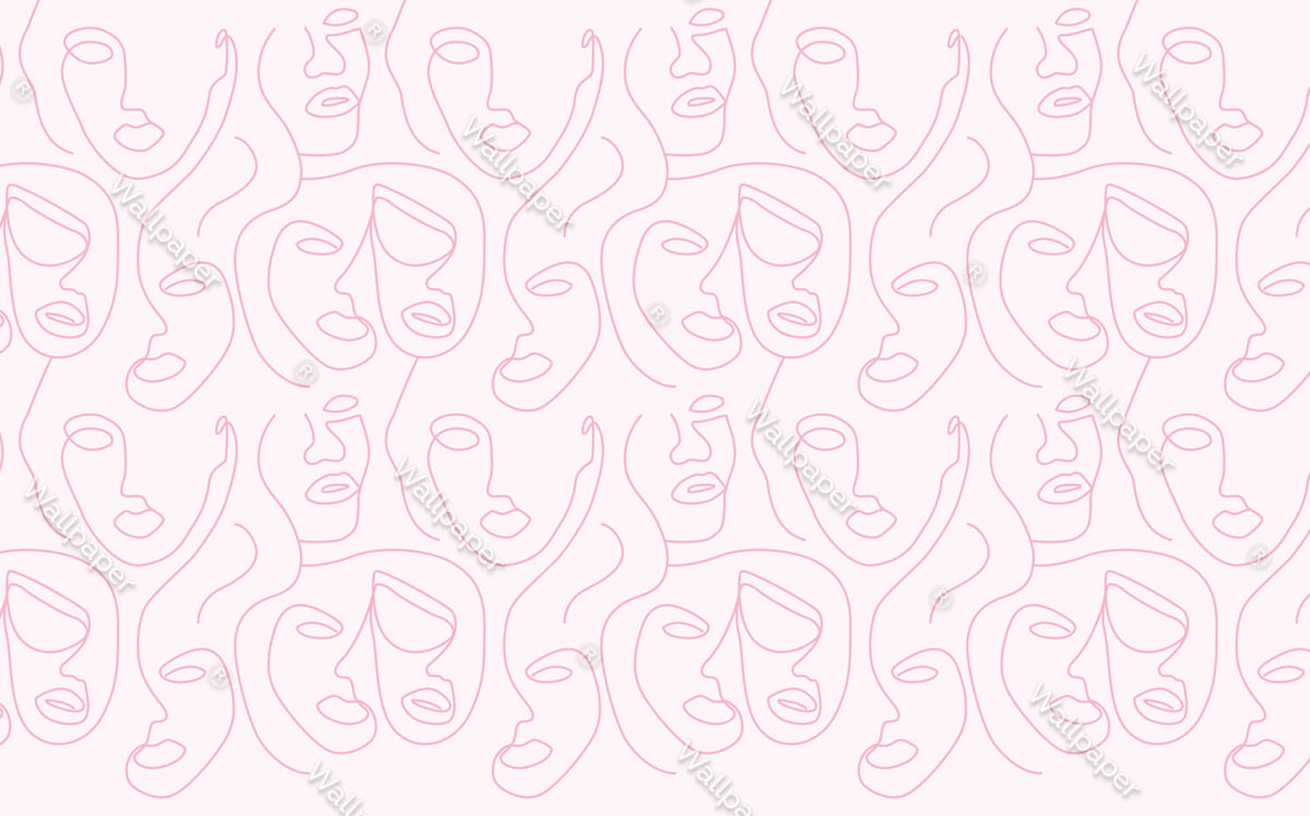 Pink Line Face Wallpaper : One Line Portraits Pattern - View 2