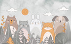 Cute Cat And Bunny Wallpaper : Soft Cartoon Animals Kids Mural - View 2