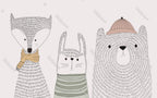 Sketch Animals Wallpaper : Grey Line Bear And Bunny Kids Mural - View 2