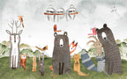 Watercolor Bear Wallpaper : Fox And Forest Animals Kids Mural - View 2