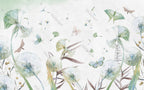 Green Dandelion Wallpaper : Watercolor Butterfly Seeds Mural - View 2