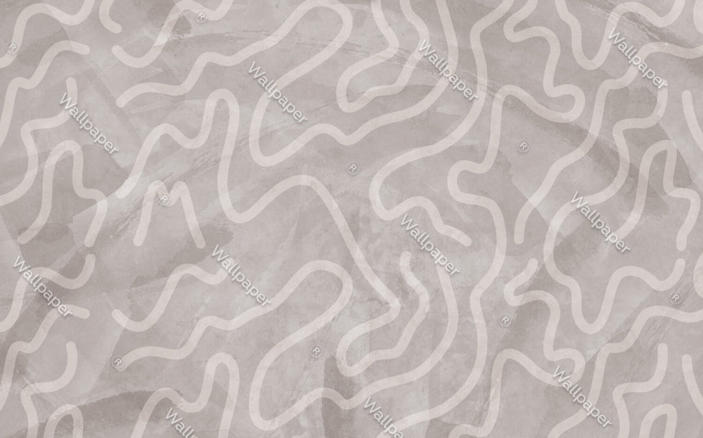 Cream Abstract Wallpaper : Organic Wave Lines On Concrete - View 2