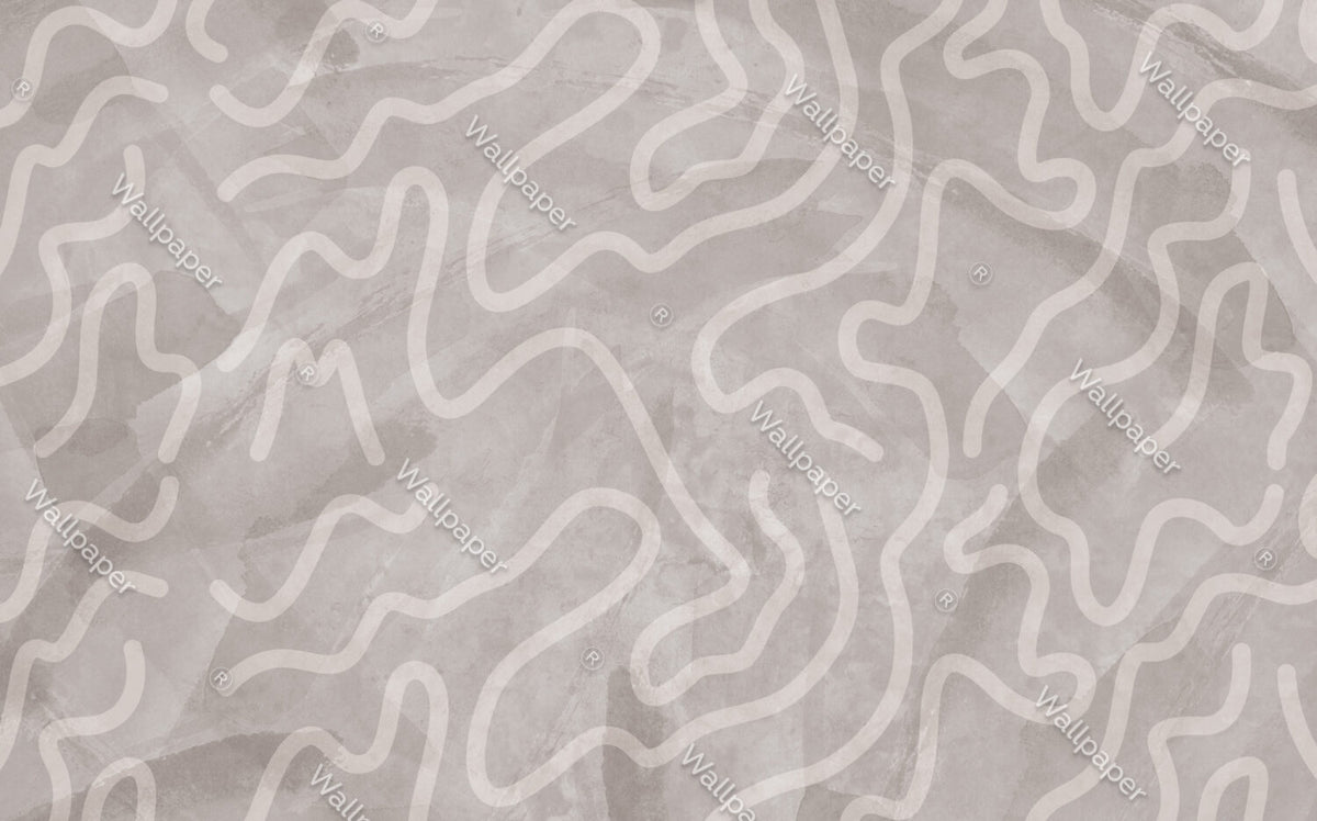 Cream Abstract Wallpaper : Organic Wave Lines On Concrete - View 2