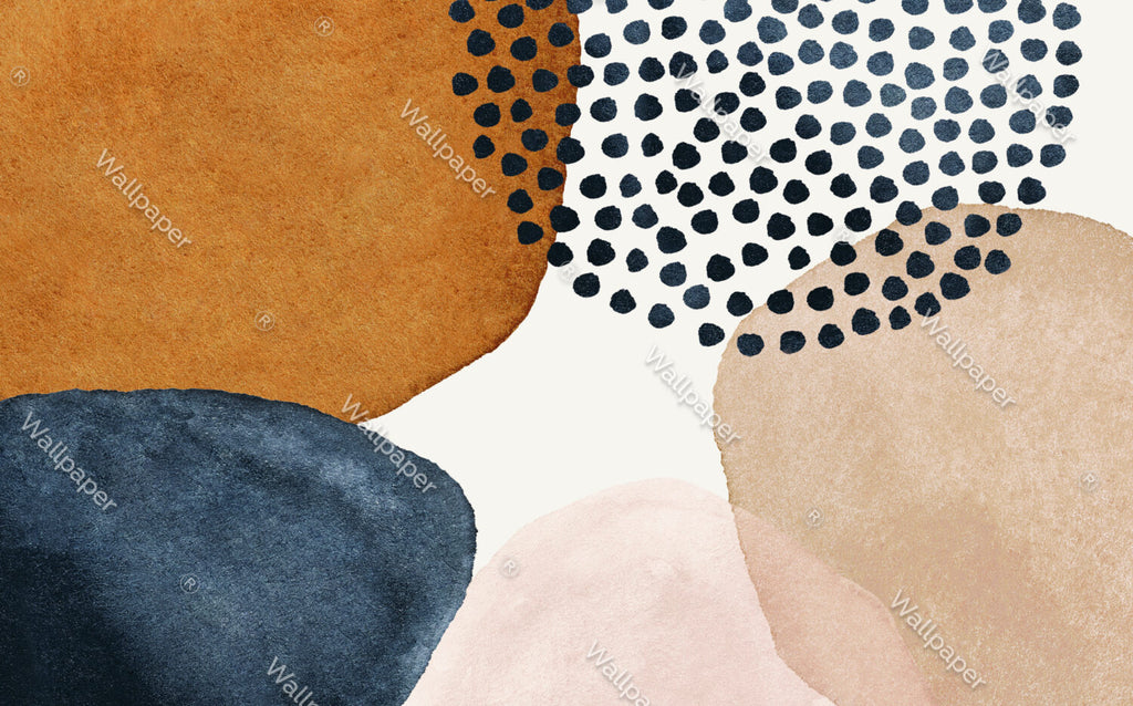 Boho Dot Abstract Wallpaper : Rust And Navy Shapes Mural - View 2
