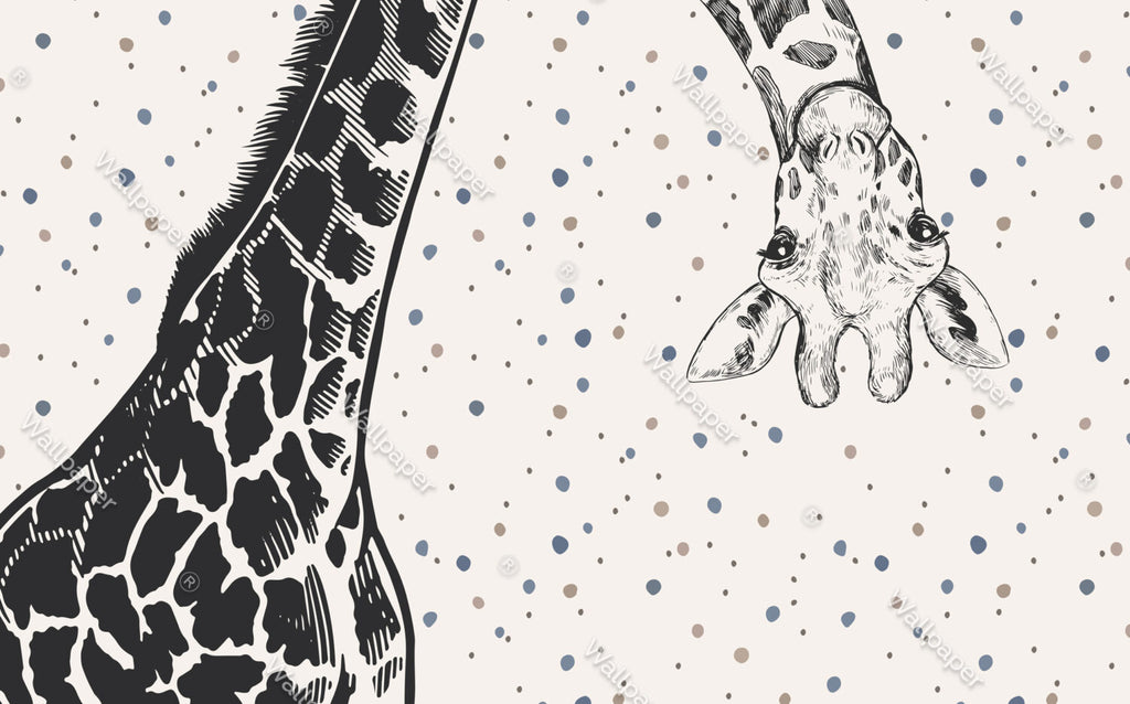 Giraffe Polka Dot Wallpaper : Black And White Animal Kids Mural - View 2