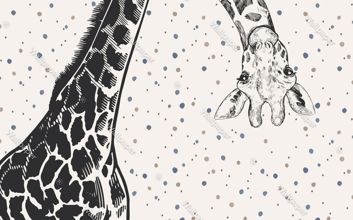 Giraffe Polka Dot Wallpaper : Black And White Animal Kids Mural - View 2