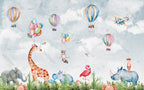 Raccoon Balloon Wallpaper : Giraffe And Flamingo Kids Mural - View 2