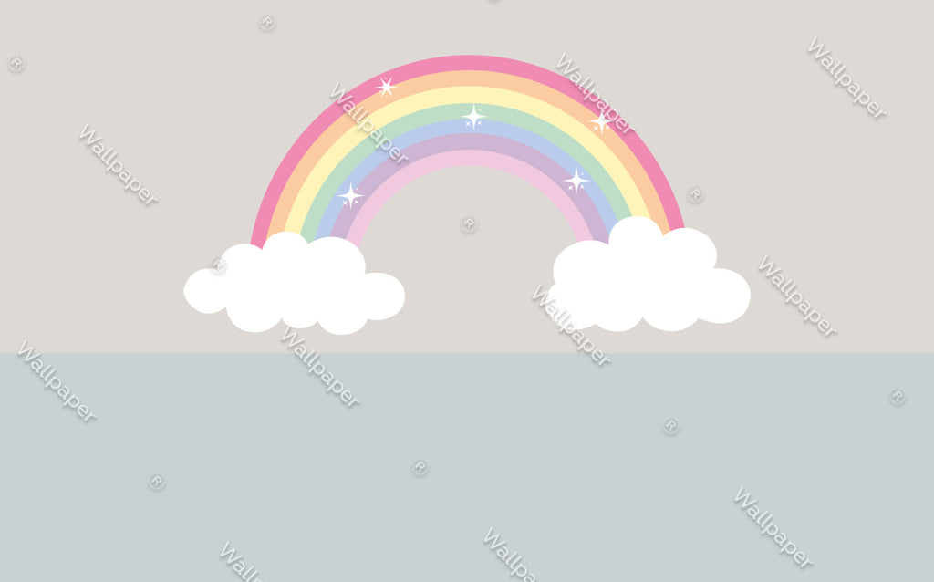 Pastel Rainbow Wallpaper : Clouds And Rainbow Kids Mural - View 2