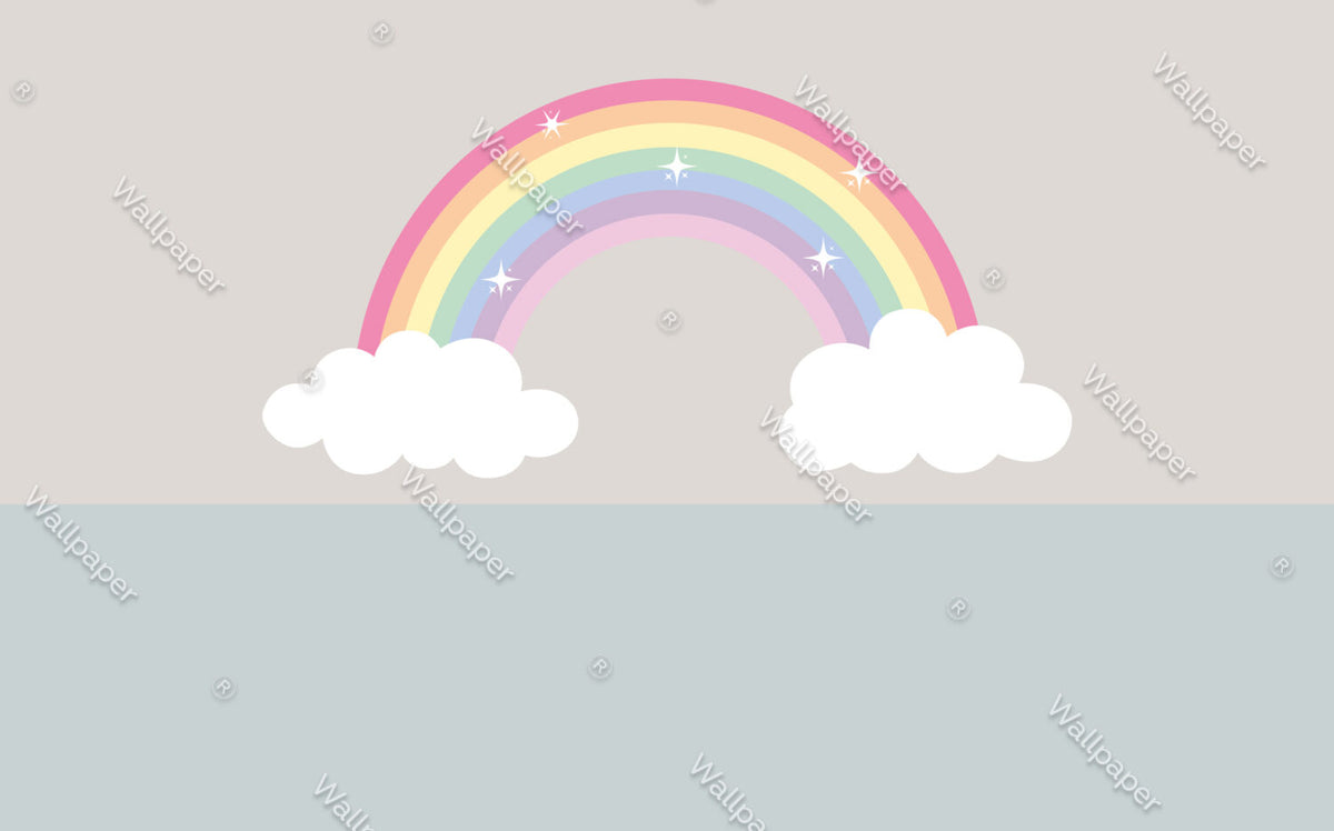 Pastel Rainbow Wallpaper : Clouds And Rainbow Kids Mural - View 2