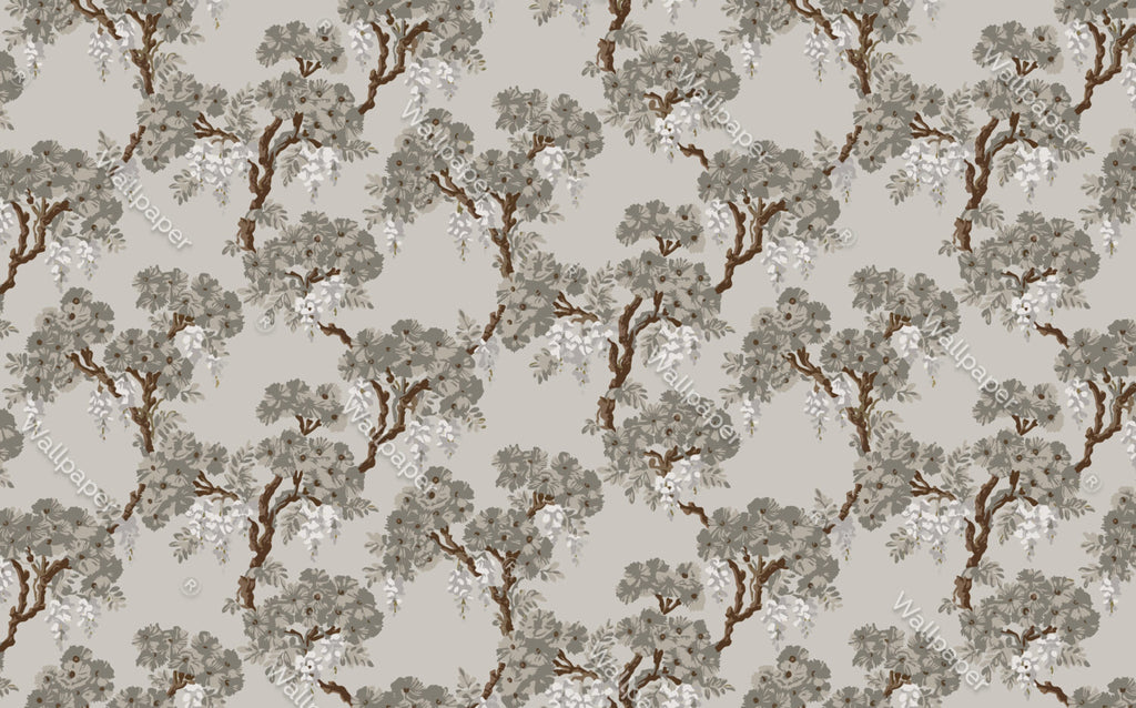 Grey Wisteria Tree Wallpaper : Chinoiserie Blossom Pattern - View 2