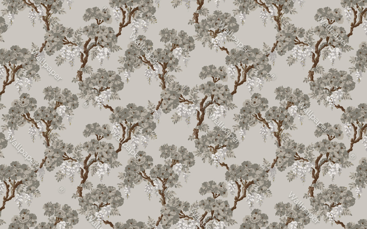 Grey Wisteria Tree Wallpaper : Chinoiserie Blossom Pattern - View 2