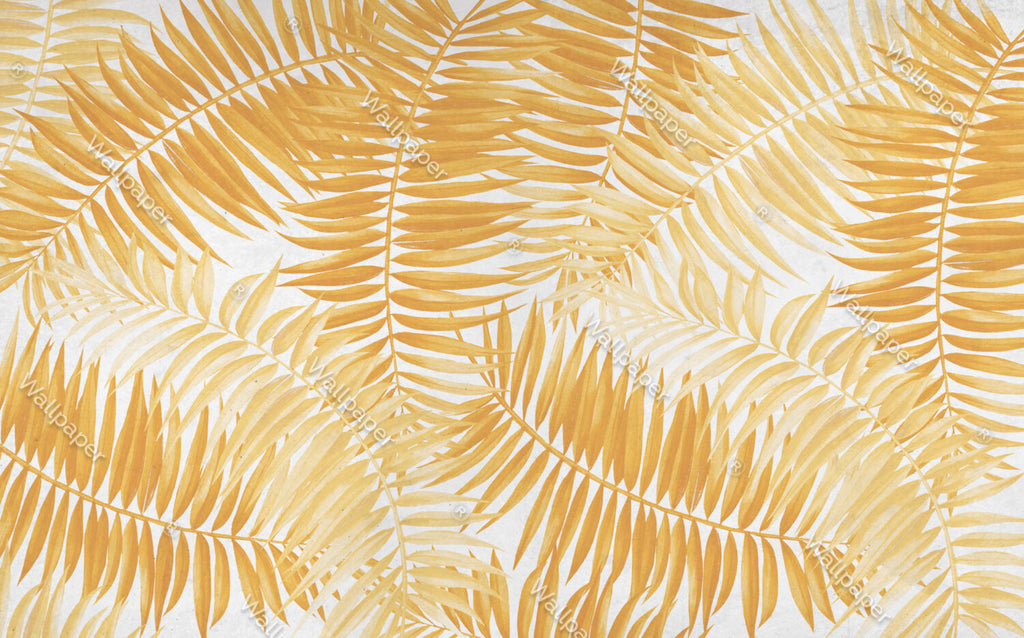 Golden Palm Leaf Wallpaper : Yellow Tropical Fronds Mural - View 2
