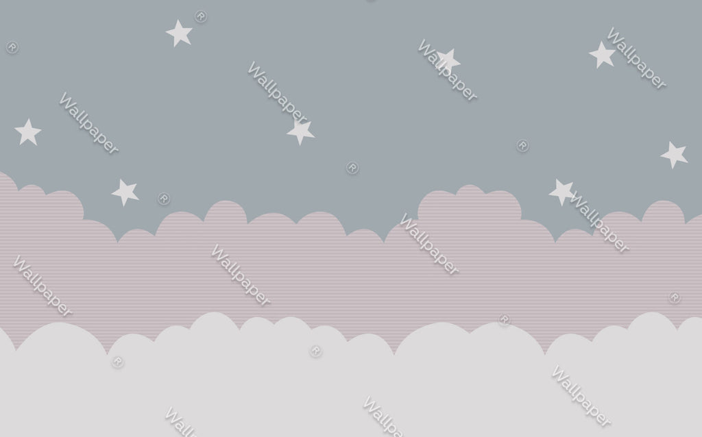 Cloud And Star Wallpaper : Pink And Grey Kids Mural - View 2