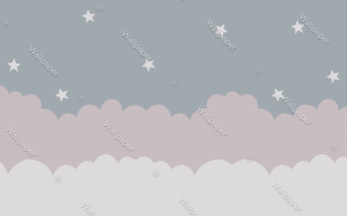 Cloud And Star Wallpaper : Pink And Grey Kids Mural - View 2