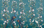 Teal Peony Peacock Wallpaper : Chinoiserie Blossom Mural - View 2
