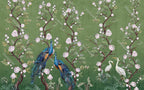 Green Peony Peacock Wallpaper : Chinoiserie Blossom Mural - View 2