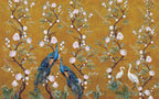 Ochre Peony Peacock Wallpaper : Chinoiserie Blossom Mural - View 2