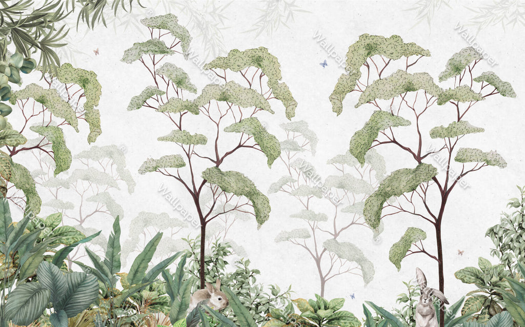 Green Tree Canopy Wallpaper : Watercolor Forest Arch Mural - View 2