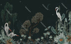 Dark Green Botanical Wallpaper : Moth And Heron Mural - View 6