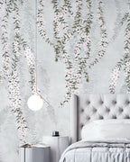 Hanging Wisteria Wallpaper : Soft Grey Trailing Flowers Mural - View 2