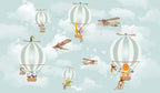 Hot Air Balloon Kids Wallpaper : Vintage Planes and Animals Mural - View 2
