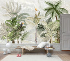 Tropical Bird Wallpaper : Soft Cream Jungle Mural - View 3