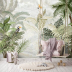 Tropical Bird Wallpaper : Soft Cream Jungle Mural