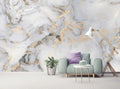 Grey Gold Marble Wallpaper : Soft Veined Stone Mural