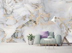 Grey Gold Marble Wallpaper : Soft Veined Stone Mural