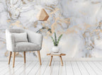 Grey Gold Marble Wallpaper : Soft Veined Stone Mural - View 3