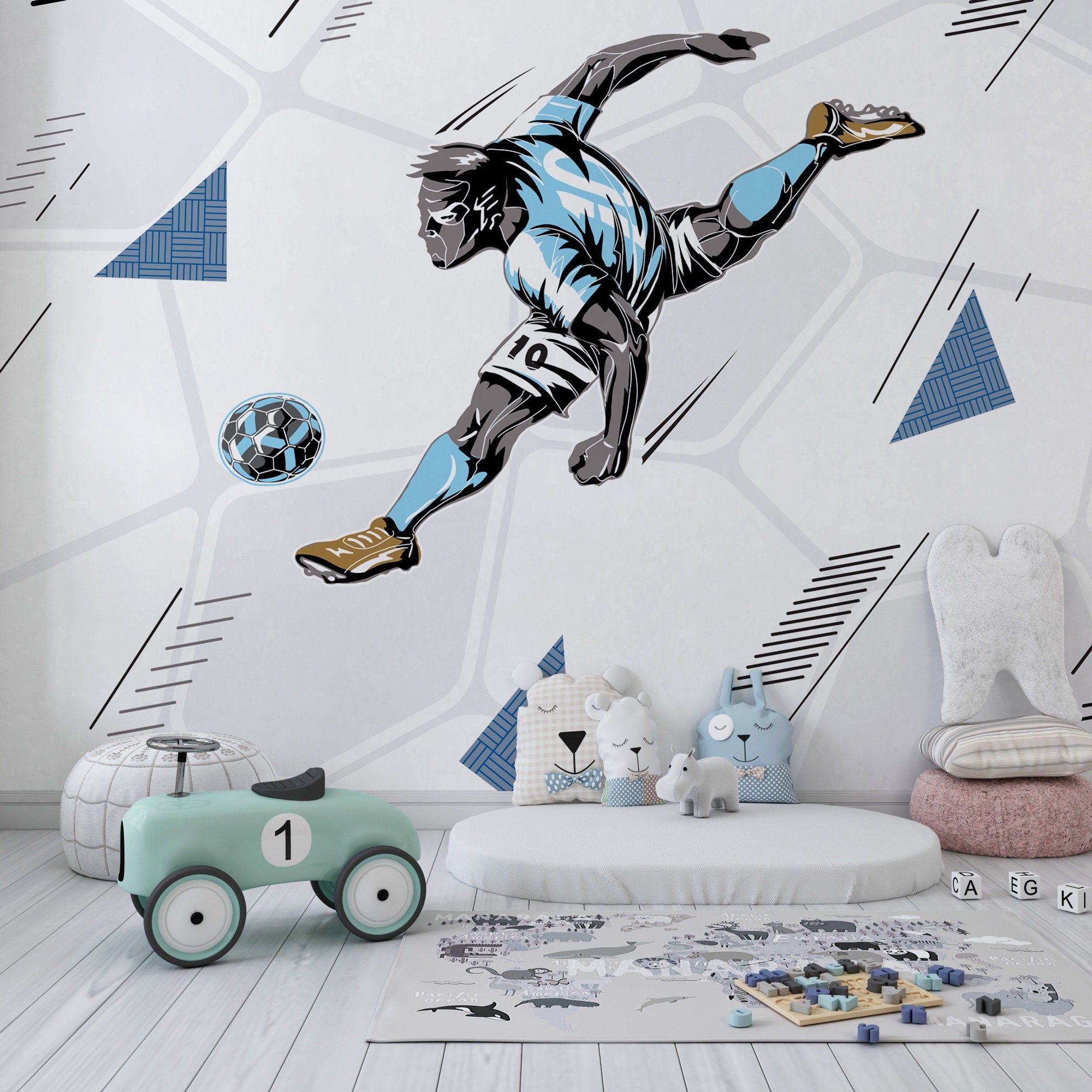 Sports Wallpaper, Football Wall Mural, Sports Peel Stick, Nursery Wall Mural, Kid Room Decor, Soccer Themed Wallpaper, removable wallpaper