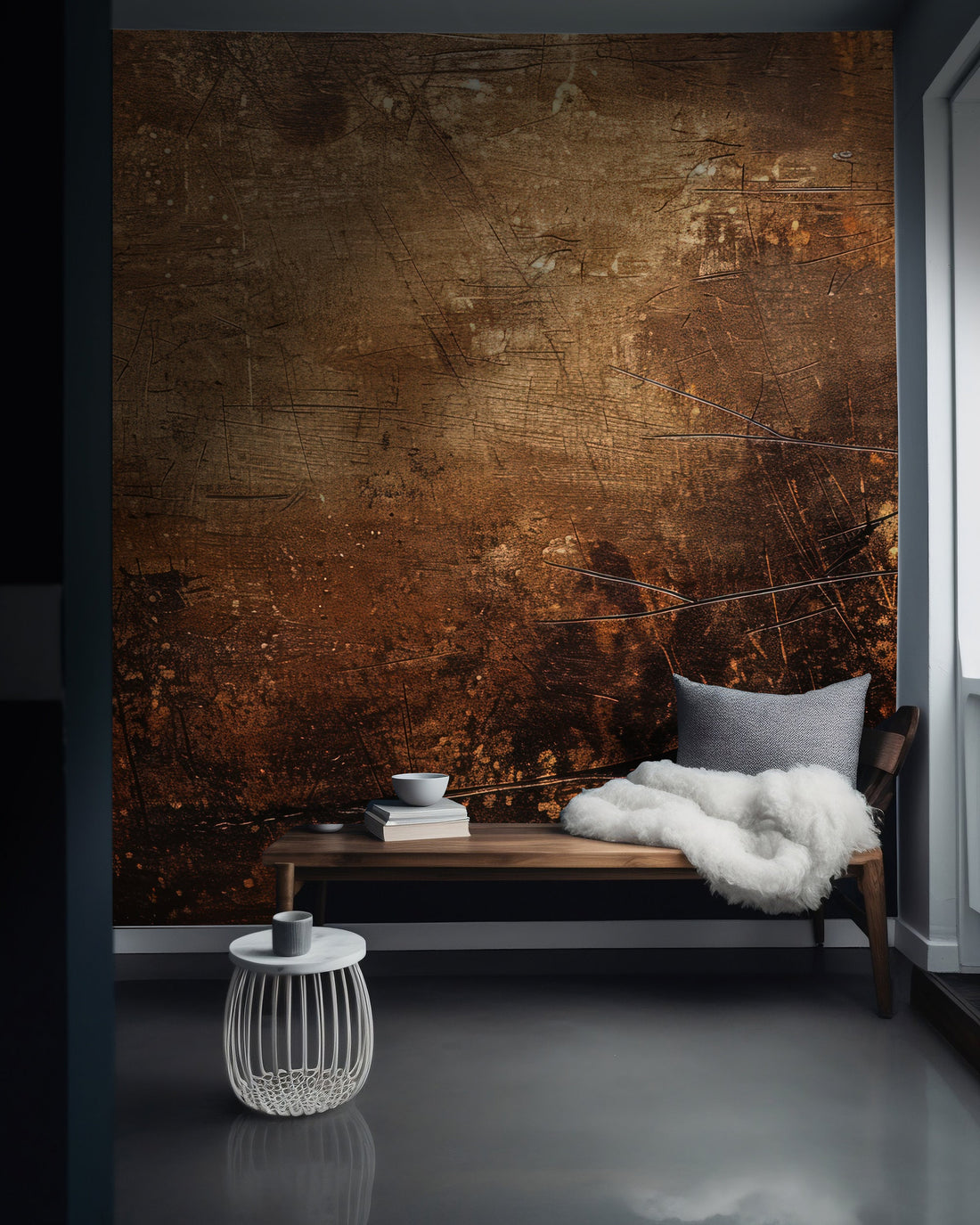 Rustic Grunge Decor, Copper Concrete Textured Wallpaper, Old Rusty Wallpaper, Abstract Peel Stick Wallpaper, Dark Copper Murals