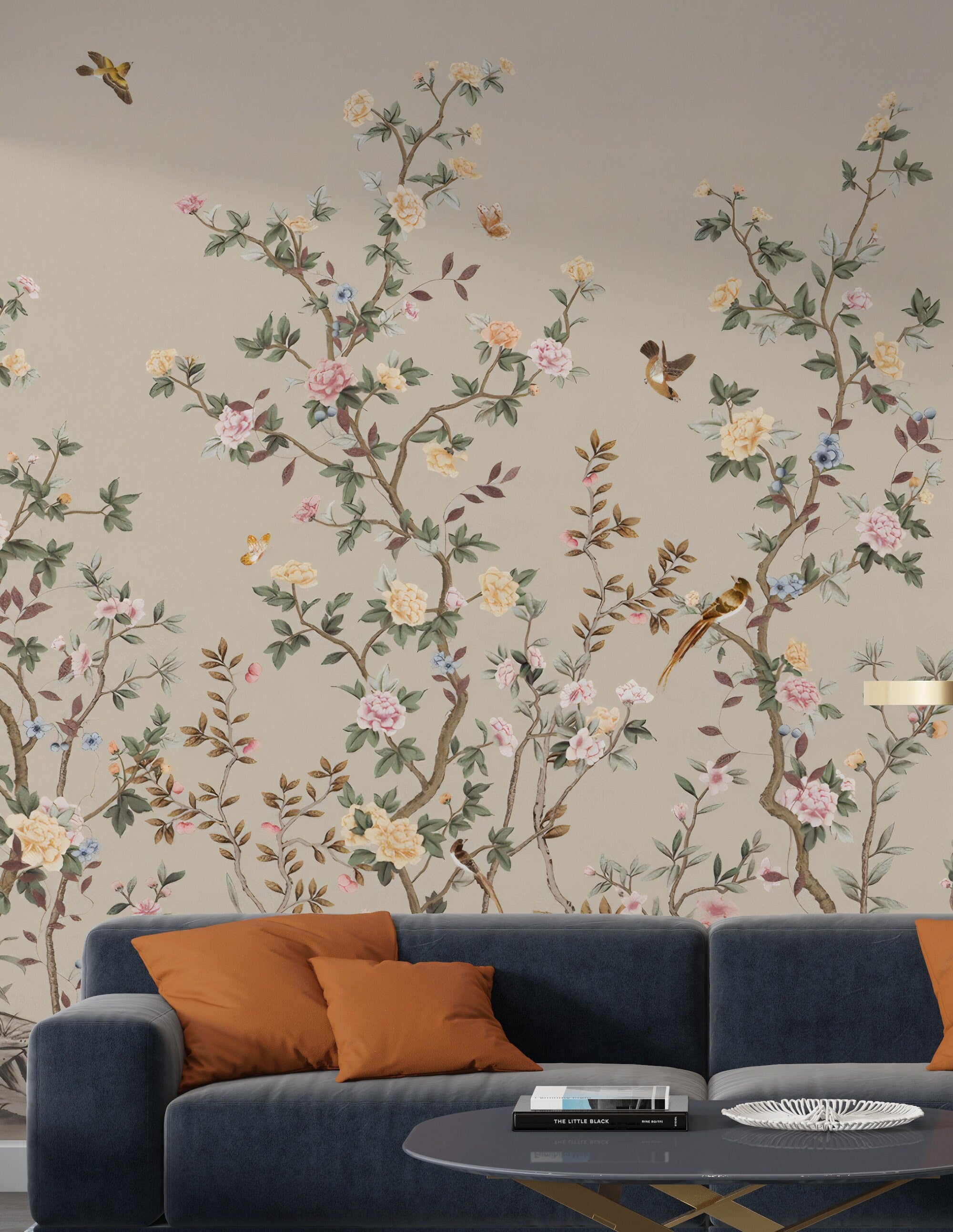 Avignon Chinoiserie Wall Mural, Peel and Stick Wallpaper Removable, Classic Bird Floral Wallpaper, Home Decor