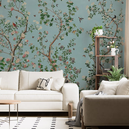 Chinoiserie Wallpaper, Peel and Stick or Non-Woven Wallpaper Mural, Hand Painted Chinoiserie Wallpaper, Beautiful Exotic Chinoiserie