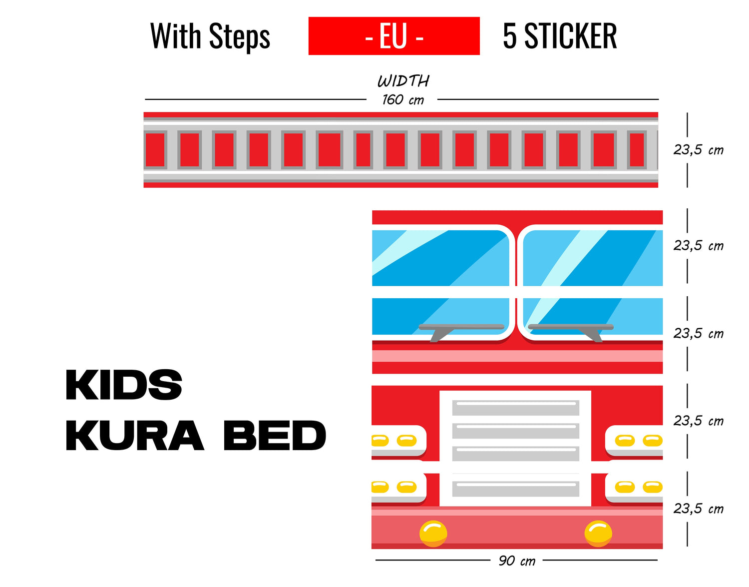 Fire Truck Kura Bed Sticker, Ikea Kura Bed Decals for Boys Bedroom, Peel and Stick Furniture Bed Decals for Kids Room Decor