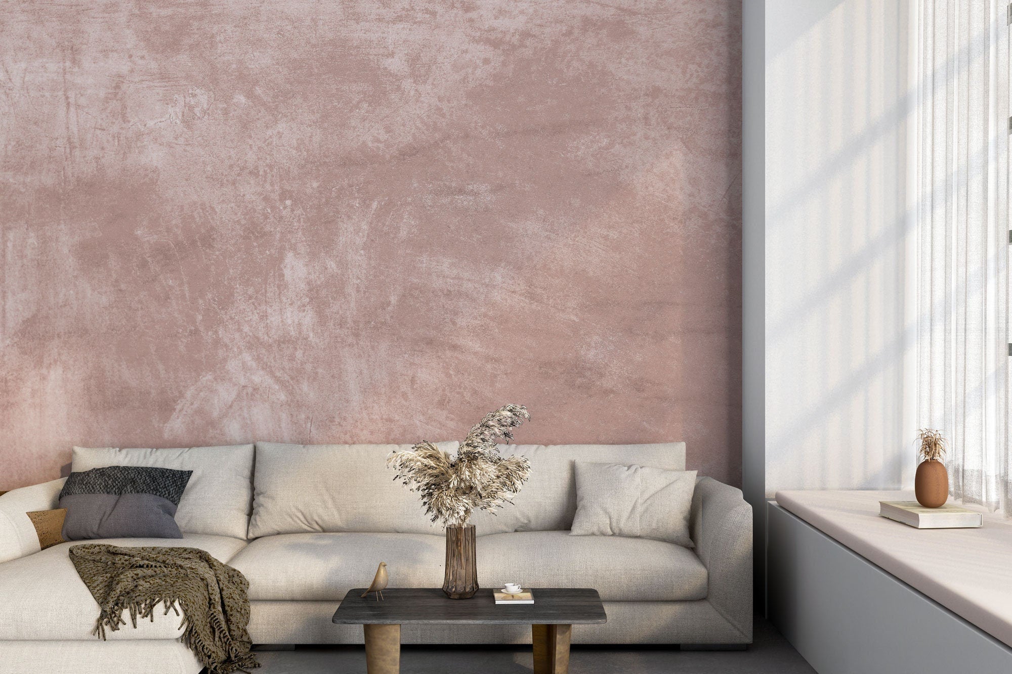 Pink Concrete Wall, Peel And Stick Textured Concrete Look Wallpaper, Removable, Pink Stone Wallpaper, Home Decor