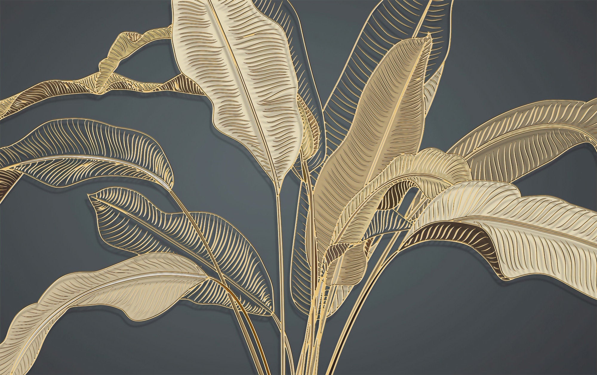 Tropical Gold Leaf Wallpaper, 3D Banana Leaf Design Wall Mural, Peel And Stick Gold Floral Wallpaper, Home Decor, Living Room Decor