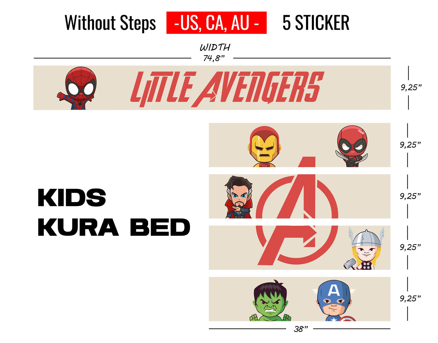 Super Heroes Kura Bed Sticker, Avengers Kids Kura Bed Sticker, Peel and Stick Furniture Bed Decals for Kids Room Decor, Nursery Room Decor