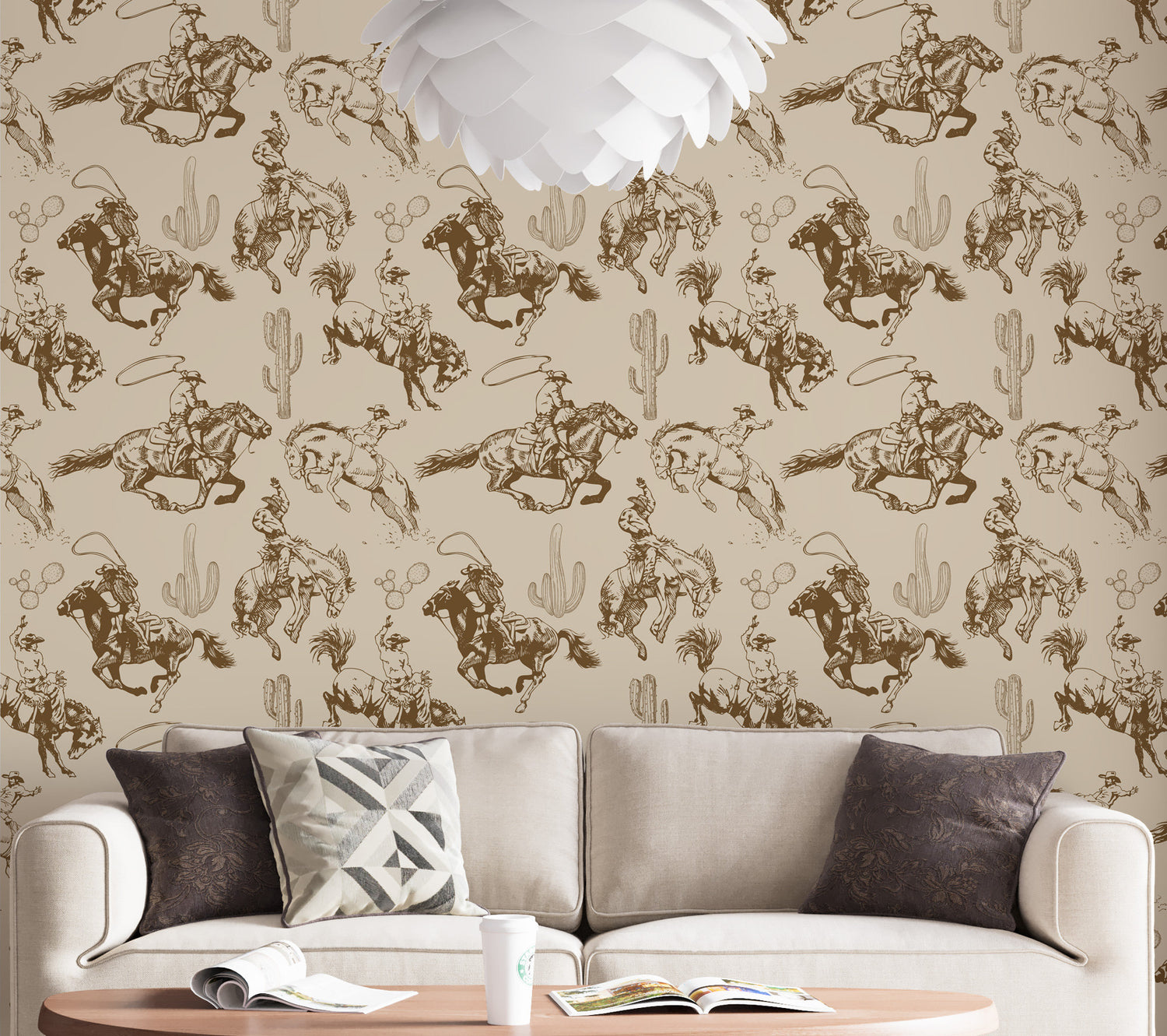 Kid Cowboy Wallpaper, West Texas Wall Mural,  Peel and Stick Wall Paper Farm House Horse Wallpaper, Home Decor, Brown Wallpaper