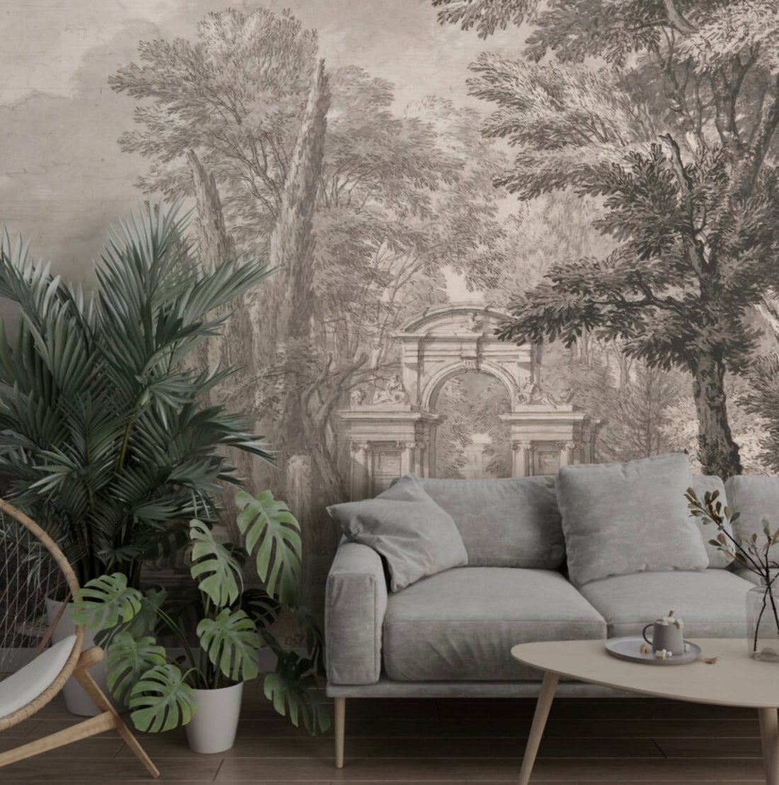 Ethereal Dreams Misty European Wallpaper, Vintage Peel and Stick Wallpaper, Panoramic Wallpaper Repeat Mural, Removable Wallpaper